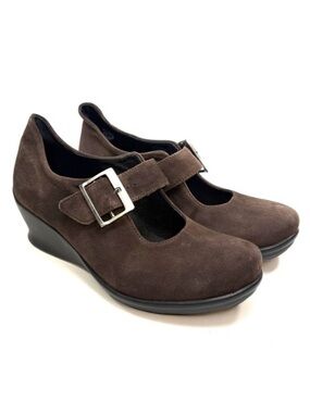 Wolky Brown Suede Wedge Mary Jane Loafers | 38